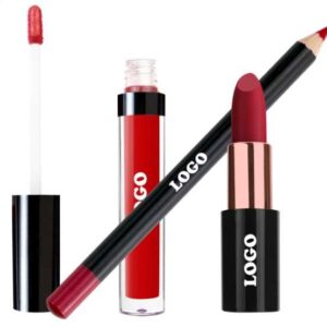 Hot-Selling 5g Mineral Ingredients Three-in-One Matte Lipstick Lip Liner Non-Stick Lip Glaze Set Waterproof and Non-Fading