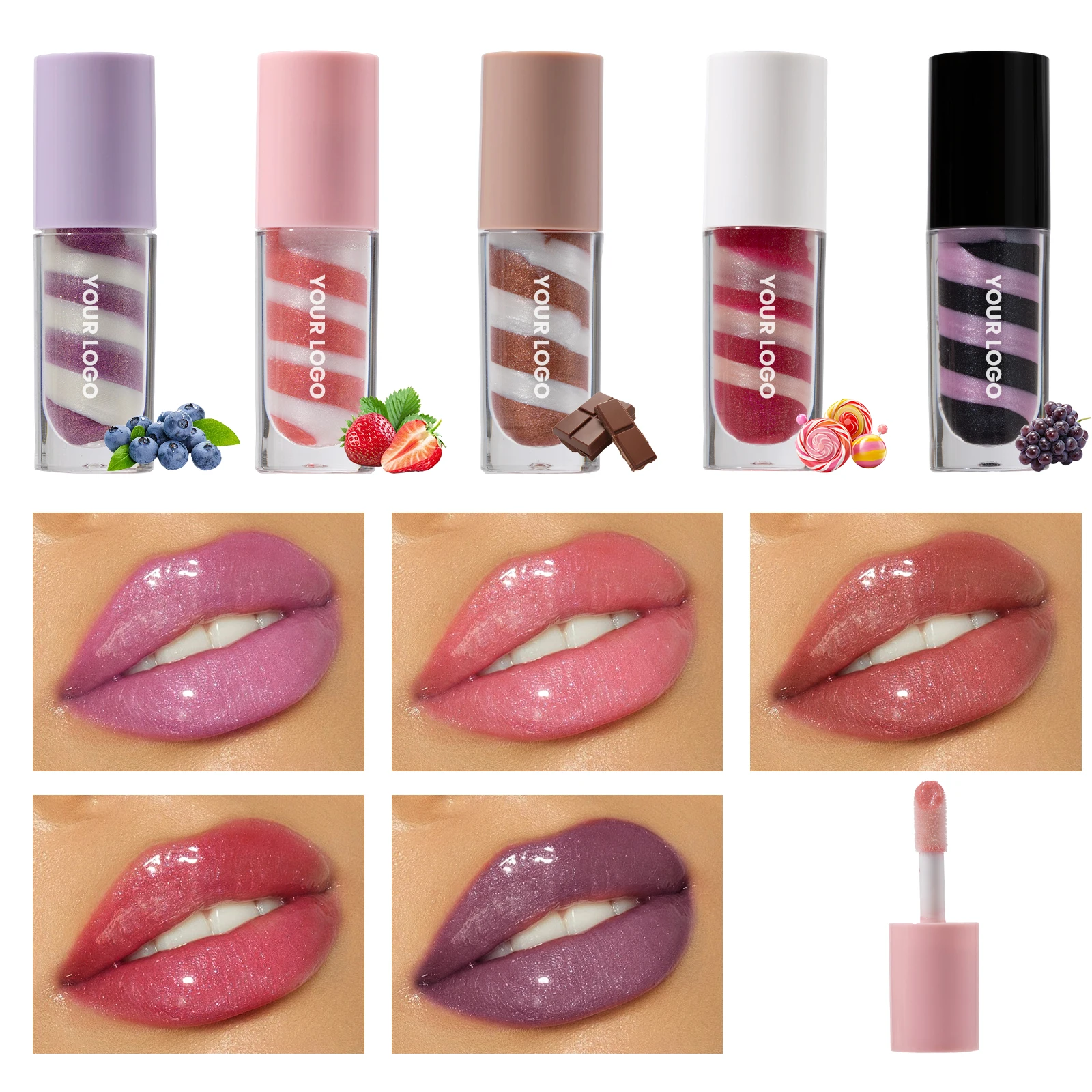 Custom Marbled Lip Gloss bottle showing the unique swirl design.