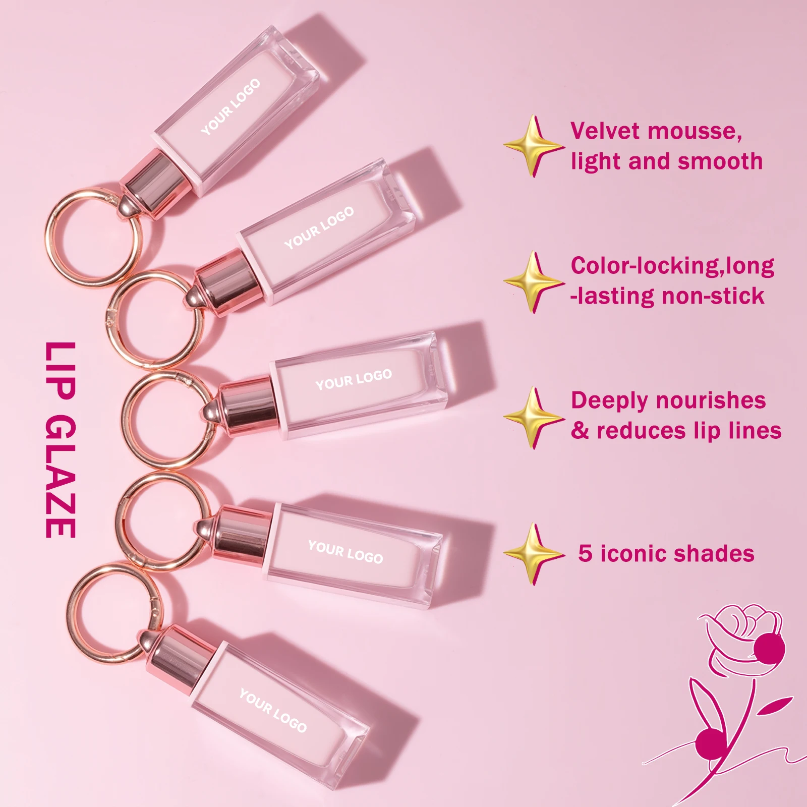 Private Label Lip Gloss with Keychain OEM specialist. Our portable lip gloss features keychain design, moisturizing plumper formula & velvet texture. With 5 signature shades & MSDS certification. Perfect for on-the-go lip care.