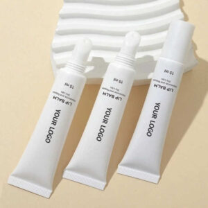 Close-up of the vegan liquid cream texture of this moisturizing private label lip balm.