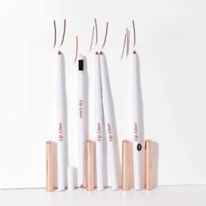 Private Label Lip Liner in assorted custom colors on marble background