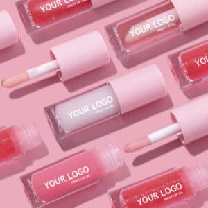 Clear private label lip oil with high-shine finish on lips