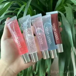 Multicolor display of custom lip oil in clear and glitter shades