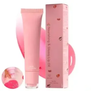 2-in-1 lip gloss balm in pink soft tube with mirror-shine finish