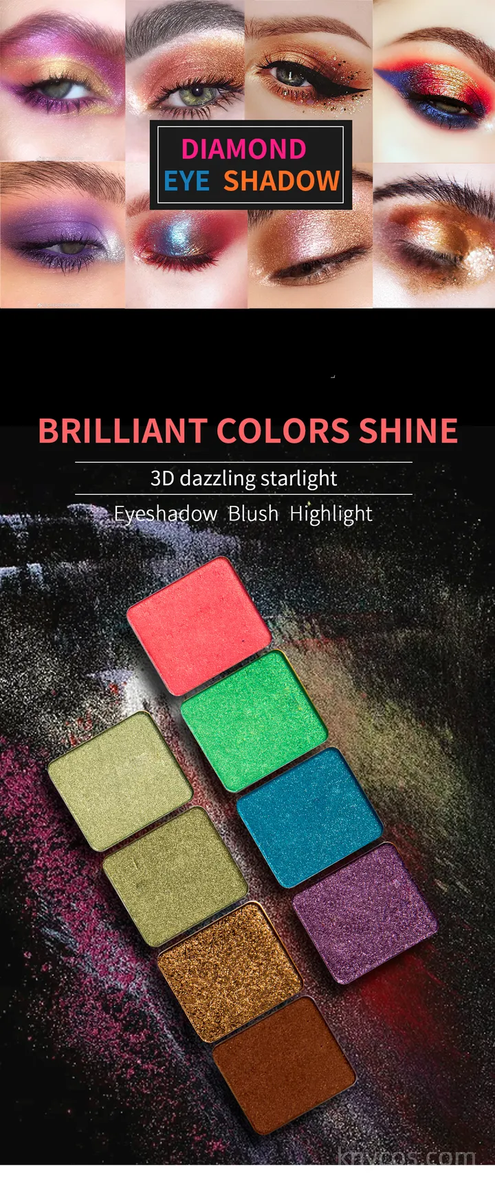 Private label single eyeshadow with diamond shimmer finish, high-pigment mineral formula for professional eye makeup.
