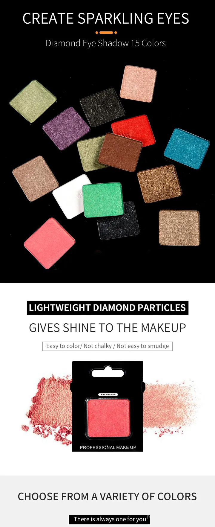 Private label single eyeshadow with diamond shimmer finish, high-pigment mineral formula for professional eye makeup.