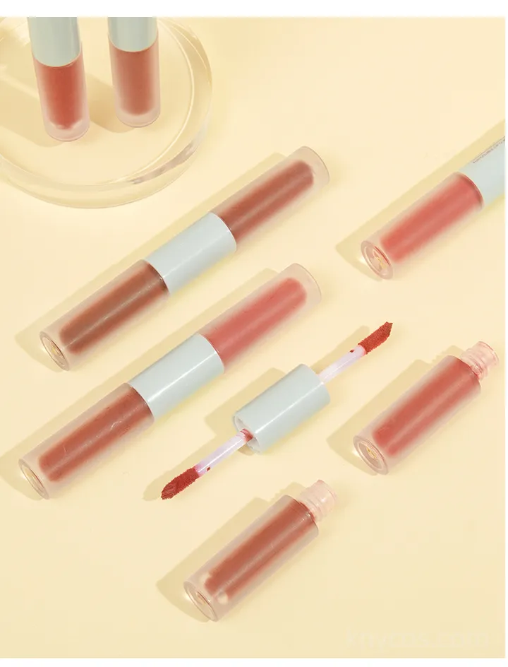 Swatch comparison of matte and shiny liquid blush showing buildable, soft-focus color on cheeks and lips with dewy natural finish.