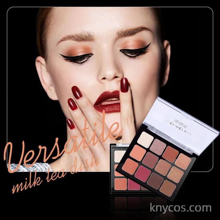 Private label 12-color eyeshadow palette in sleek compact, featuring matte, shimmer, and glitter finishes for versatile eye looks.