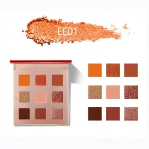 Private label 9-color eyeshadow palette in sleek compact, featuring matte, shimmer, and glitter finishes for versatile eye looks.