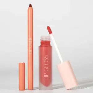 Private label lip liner and lip gloss set with sleek packaging, featuring 2-in-1 matte liquid lipstick and precision lip liner pencil.