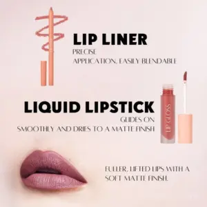 Private label lip liner and lip gloss set with sleek packaging, featuring 2-in-1 matte liquid lipstick and precision lip liner pencil.