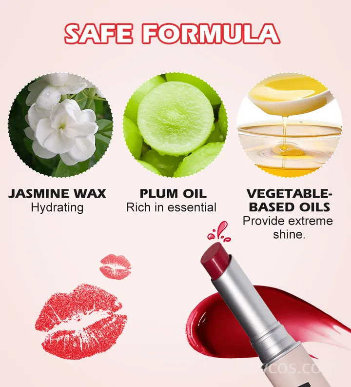 Private label lip stain with 8-hour high-shine finish, featuring plumping and hydrating formula in sleek 3.5g tube.