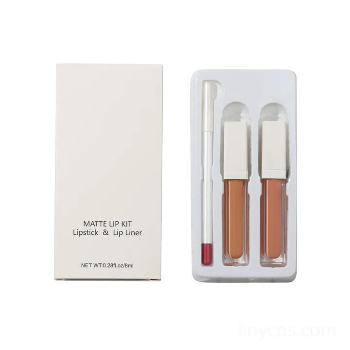 Swatch of waterproof, non-stick cup matte liquid lipstick showing long-lasting, transfer-resistant finish, part of a custom 8-color lip set.