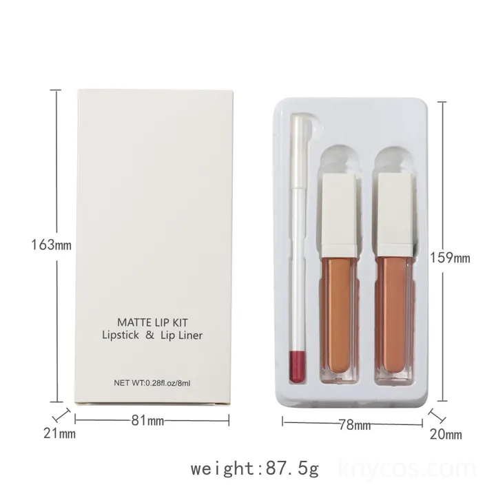 Swatch of waterproof, non-stick cup matte liquid lipstick showing long-lasting, transfer-resistant finish, part of a custom 8-color lip set.