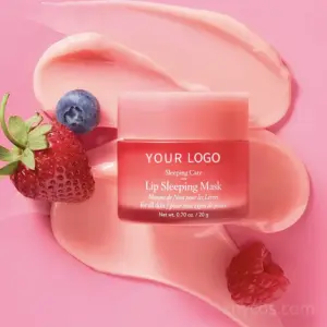Private label cherry lip sleeping mask in pink jar