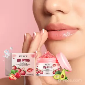 Private label strawberry lip scrub jar with before after effect