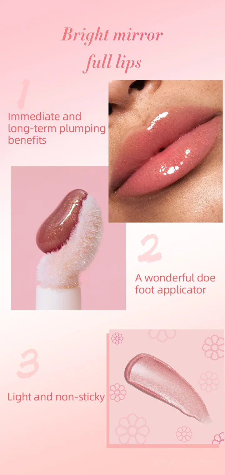 Private label lip plumping gloss before and after result for fuller looking lips