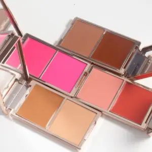 Cream and powder blush palette with dual formula – cream + powder, fully pigmented, buildable coverage