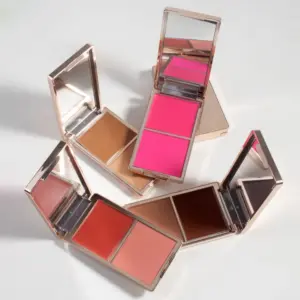 Cream and powder blush palette with dual formula – cream + powder, fully pigmented, buildable coverage