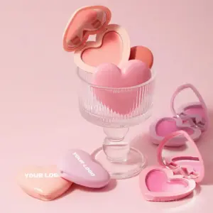 Private label blush palette in heart shaped compact with custom logo placement