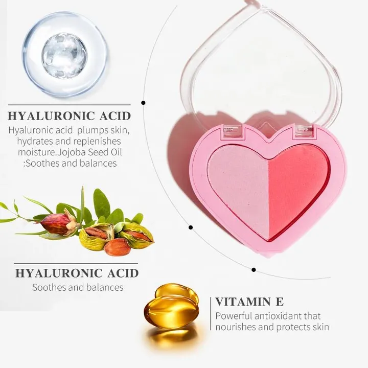 Blush Powder – Heart-Shaped Hydrating Blush with Hyaluronic Acid + Vitamin B5, Soft & Buildable - Image 4