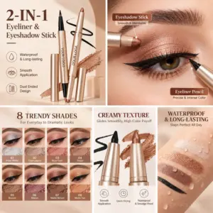 Double Ended Eyeliner & Eyeshadow Stick – Private Label 2-in-1 Eye Pen, Waterproof, 8 Shades