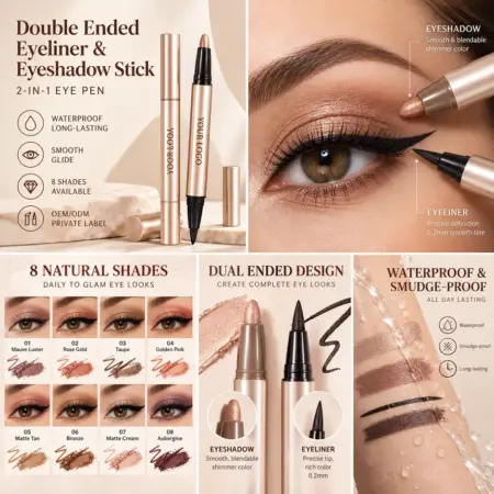 Double Ended Eyeliner & Eyeshadow Stick – Private Label 2-in-1 Eye Pen, Waterproof, 8 Shades