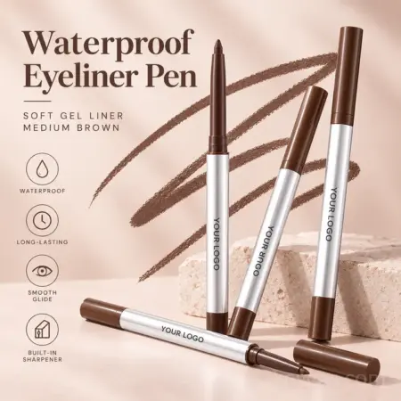 Waterproof Eyeliner Pen – Soft Gel Liner for Sensitive Eyes with Built-in Sharpener, Medium Brown