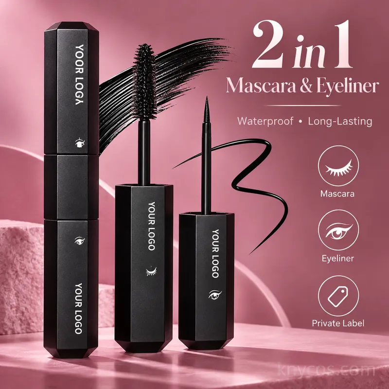 Private Label 2 in 1 Mascara and Eyeliner – Custom OEM Waterproof Dual-Ended Eye Makeup, 200 MOQ