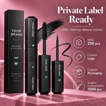 Private Label 2 in 1 Mascara and Eyeliner – Custom OEM Waterproof Dual-Ended Eye Makeup, 200 MOQ